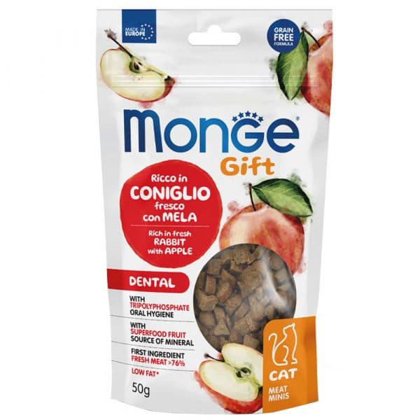 Monge Gift Dental Snack para Gatos Adultos Coelho e Maçã 50 G