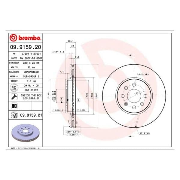 Brembo Disco de Travão - 09.9159.20