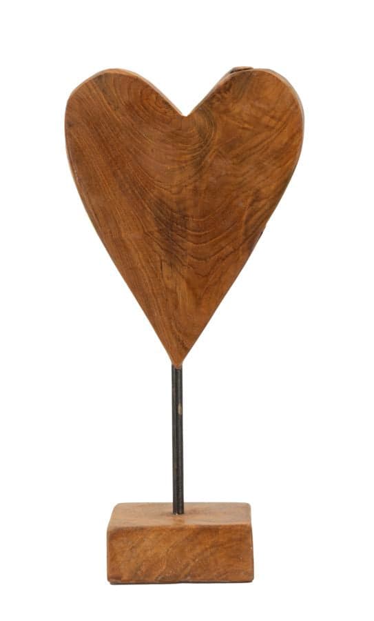 Escultura Coração em Teca Reciclada Cm 15x10x35