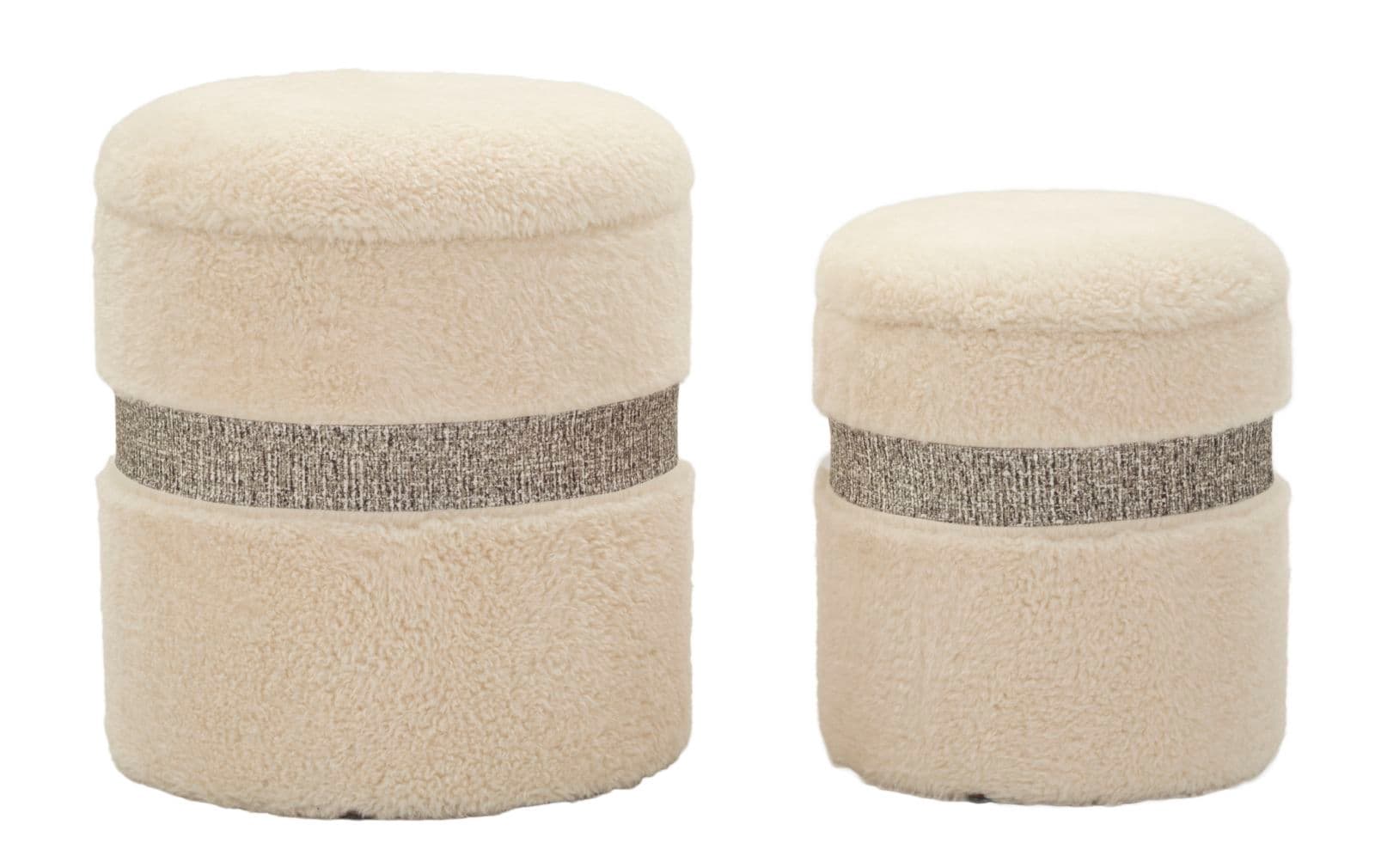 Pufe com Recipiente Saint-Moritz Creme Conjunto 2 Un. Cm ø 40x47-32x38