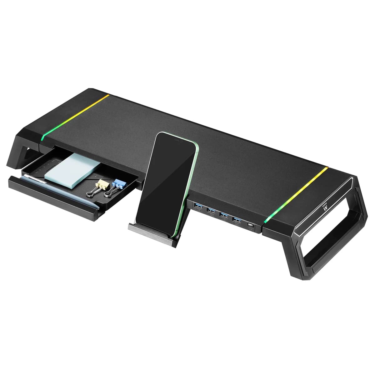 Ewent Base para EW1268 Foldable RGB c/ Hub USB 3.0 Preto