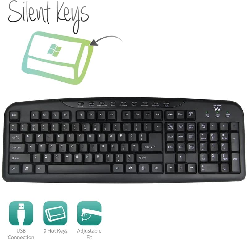 Teclado Ewent Multimédia USB PT Preto