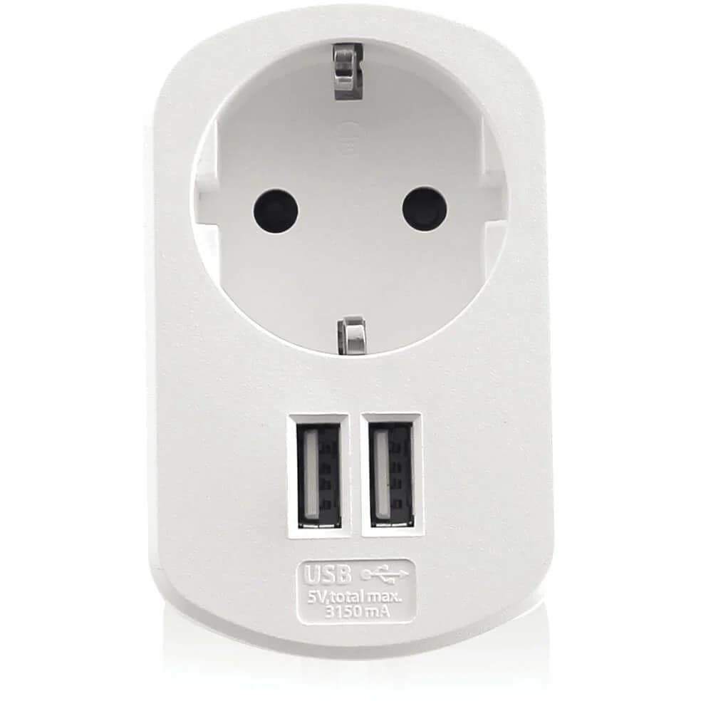 Carregador Tomada Ewent com Shucko + 2 Portas USB 3.1A (15.5W) Branco