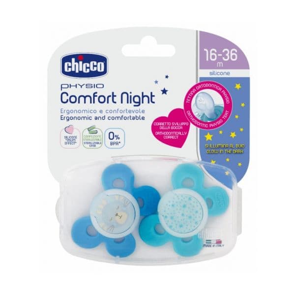 Chicco Chupeta Silicone Physio Comfort Night Boy 16-36M 2x