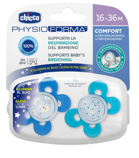 Chicco Chupeta Silicone Physio Comfort Night Boy 16-36M 2x