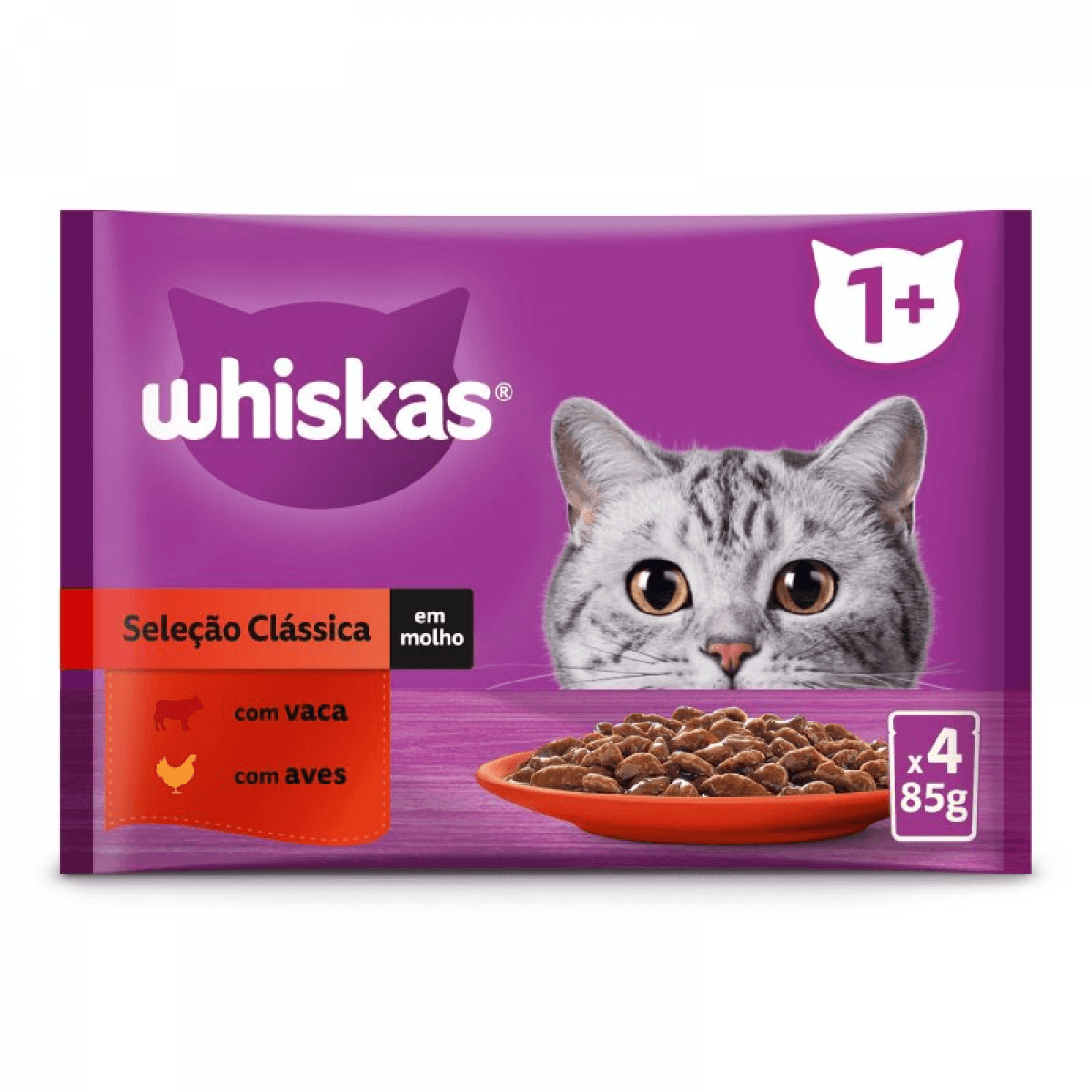 Ração Húmida WHISKAS Comida Húmida Gato Carne 4x85g