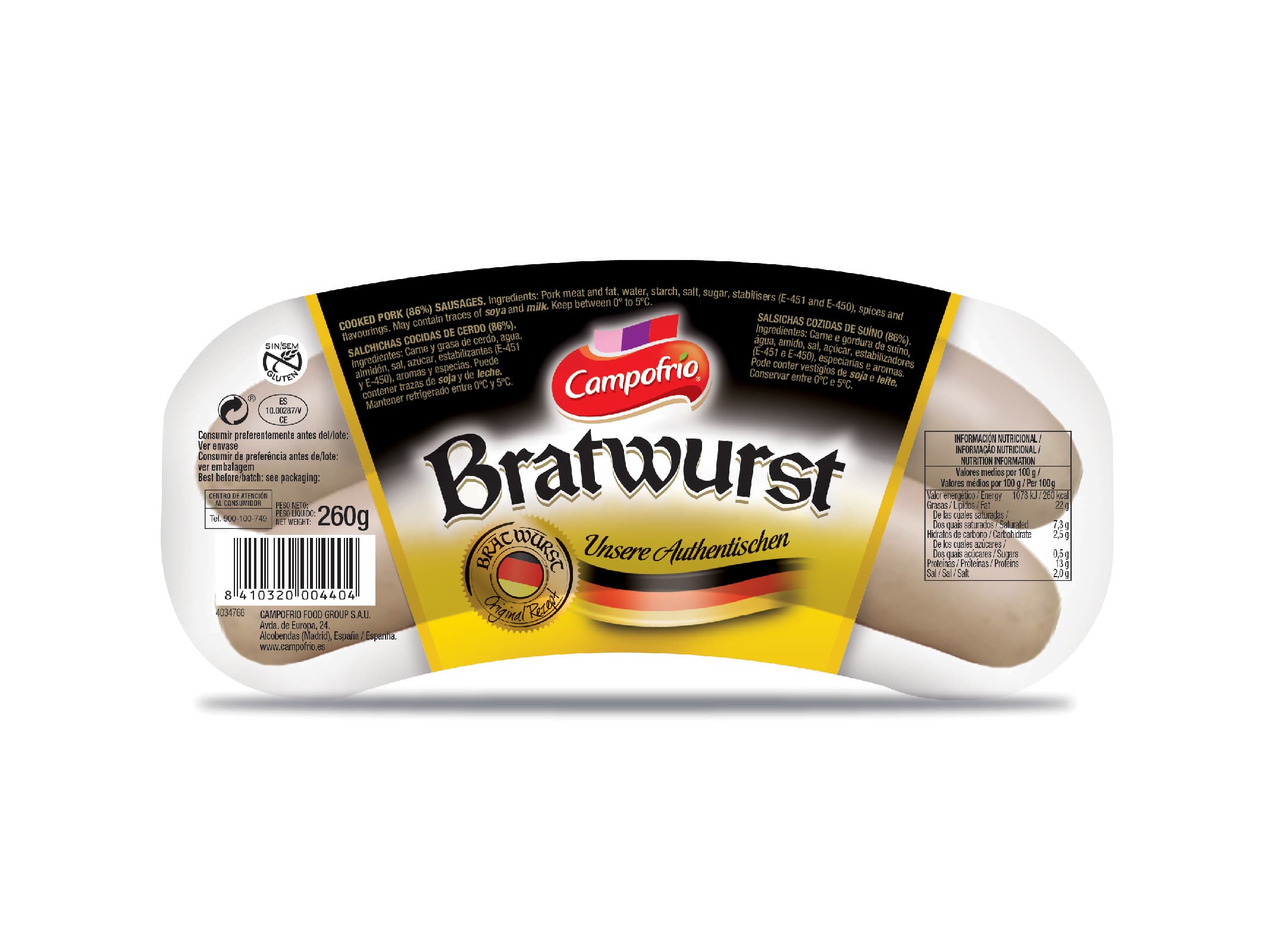SALSICHAS ALEMÃS BRATWURST CAMPOFRIO 260G