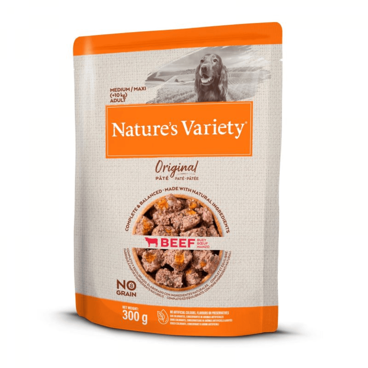 Ração Húmida Nature's Variety Original No Grain Medium/Maxi Paté Beef 300g