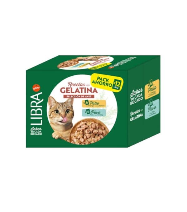 Libra Seleção de Aves 85gr (pack 12 Saquetas) Frango e Peru em Gelatina Alimento Húmido para Gato - Campet