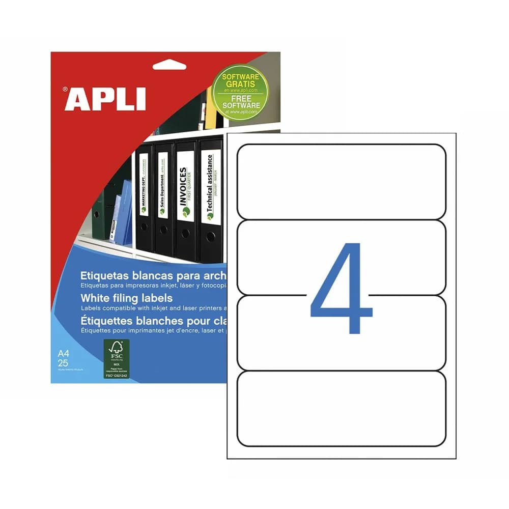 Apli Etiquetas 190x61mm P/lombadas 25Fls A4 100 Un. APL1233