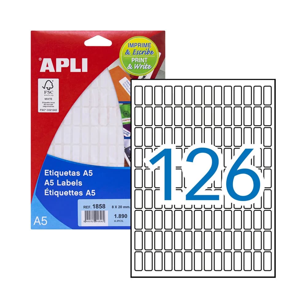 Etiquetas 08×20 Apli 01858 15 Folhas A5 1890un