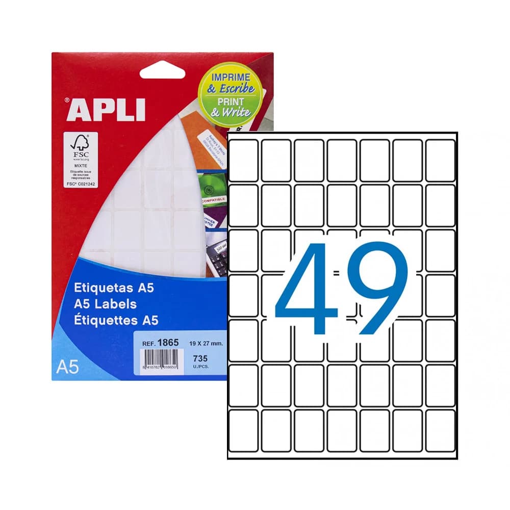 Apli Etiquetas 01865 33 Fls A5 19x27 825 uds.