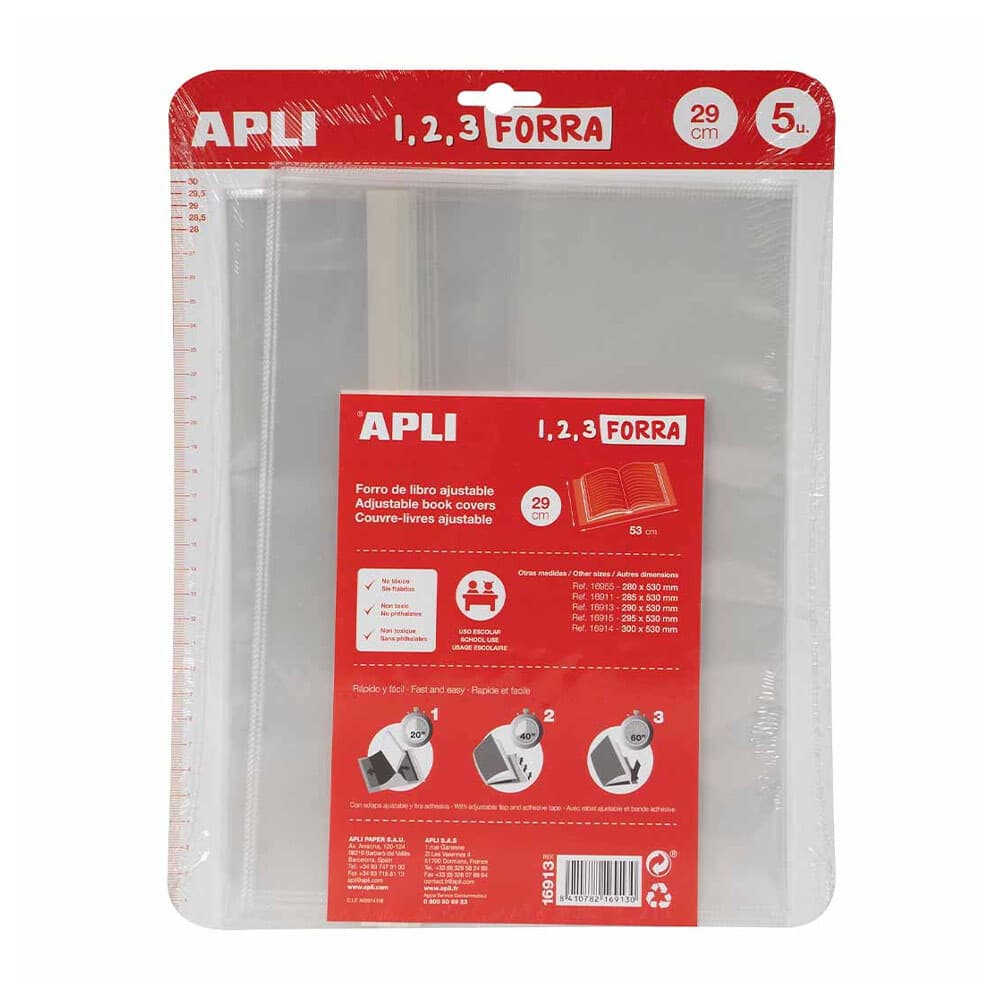 Apli Forra Livros Ajustável 290x530mm 75mic Pack 5un