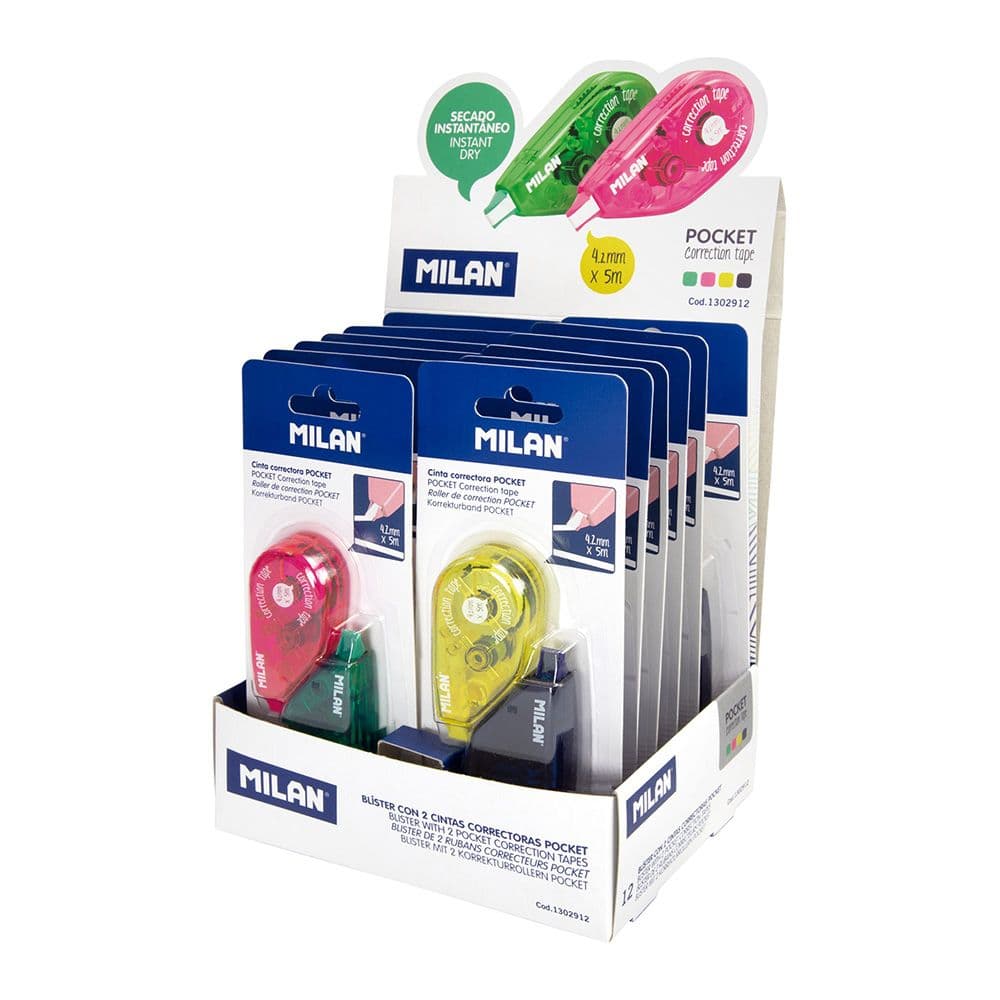 MILAN POCKET ACID EXPOSITOR DE 24 CINTAS CORRECTORAS EN BLISTERS