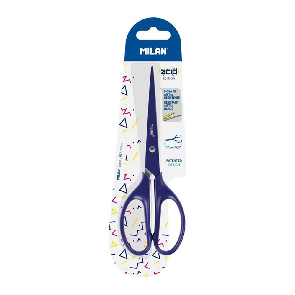 Tesoura Milan Escritório 17cm Azul Acid Blister