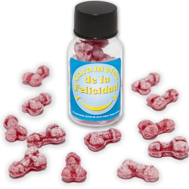 Diablo Picante Pote com 12 Doces de Morango/cereja em Formato de Pênis Feliz