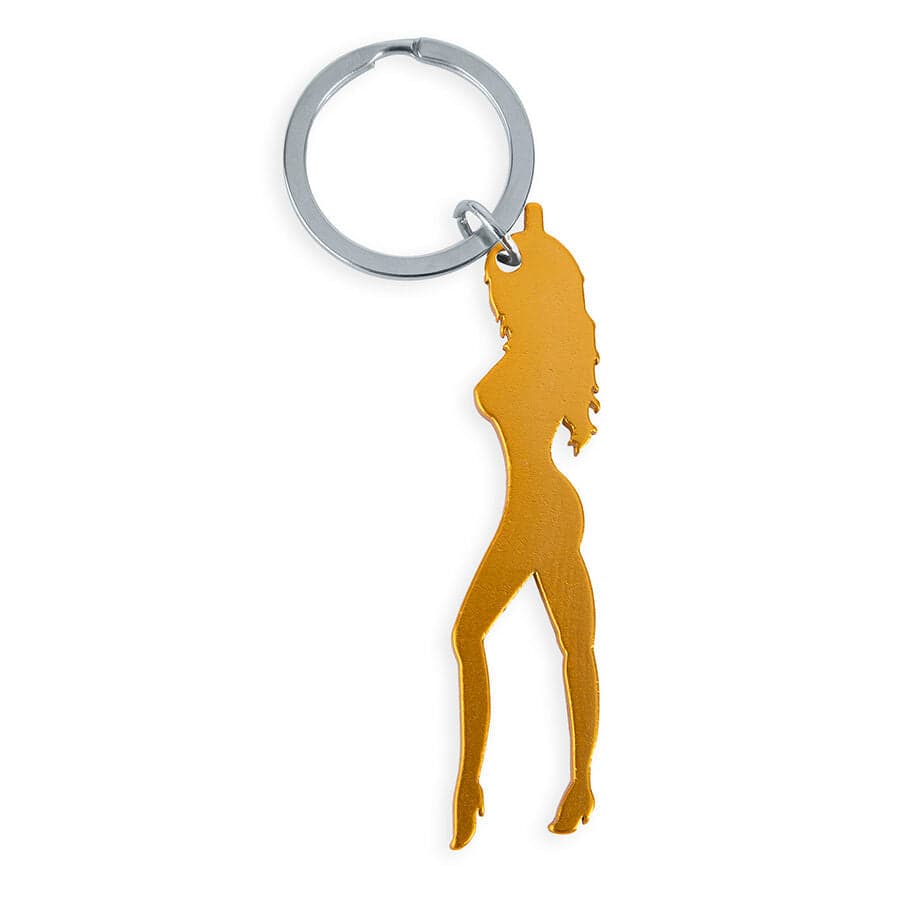 Diablo Picante Chaveiro Silhueta Feminina Dourada Abridor de Cerveja