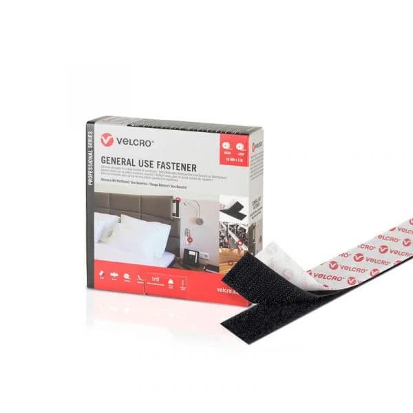 VELCRO® Fita Adesiva Gancho e Laço Dupla Face 20mm Preta 5m/25m