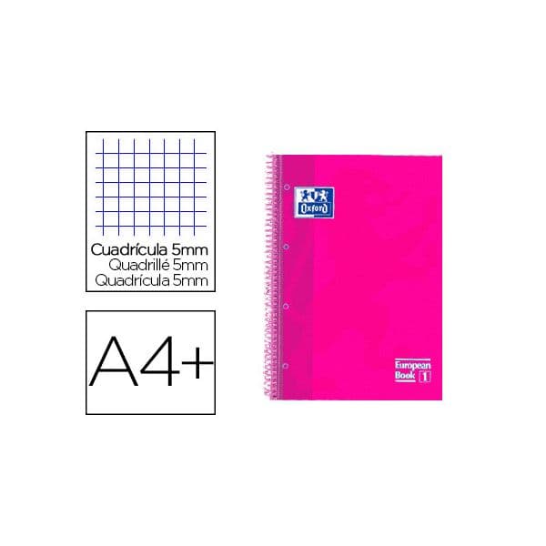 Oxford Caderno Espiral Ebook 1 Capa Extradura Din A4+ 80 F Quadricula 5 Mm Rosa Framboesa Touch 5 Unidades