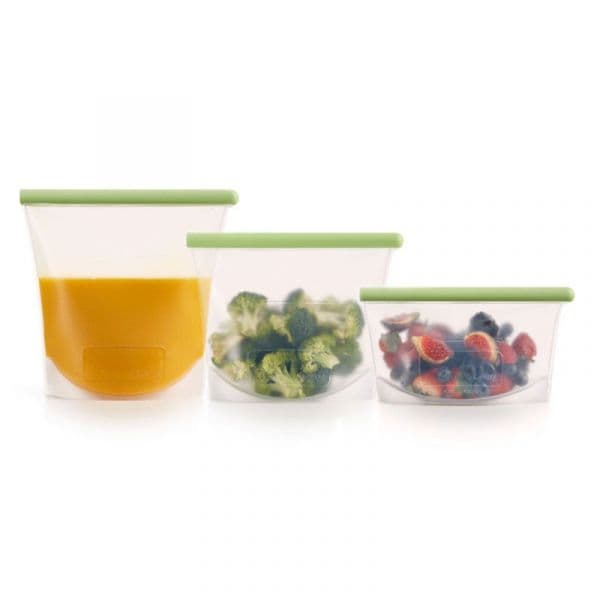 Lekue Conjunto de 3 Sacos de Silicone Reutilizáveis Transparente e Verde - LK3400800SURU004