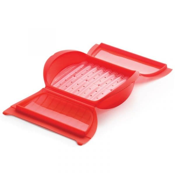 Lékué Caixa de Vapor com Tabuleiro para Microondas ou Forno Vermelho Grande