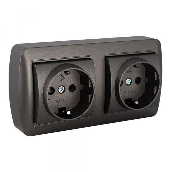 Solera Tomada Fixa Dupla Mural 2P+T 16A 250V Grafite