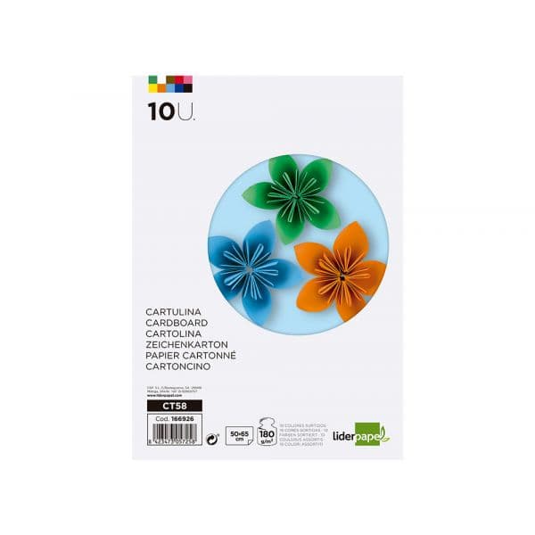 LiderPapel Cartolina CT58 50x65cm 180g Cores Sortidas 10 Un.