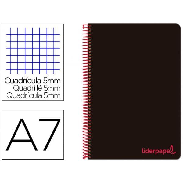LiderPapel Caderno Quadriculado A7 Espiral 100 Folhas Preto