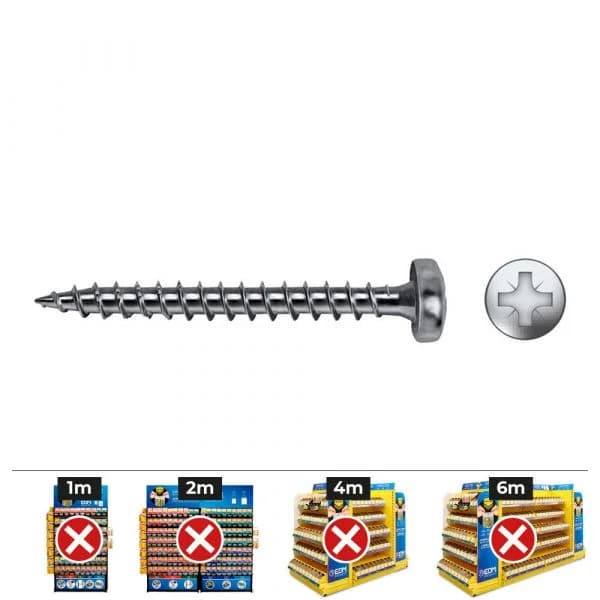 Celo Parafuso Madeira VLOX B Rosca Completa PZ Ø 2,5 x 15 mm Zincado Caixa 1000 Unidades