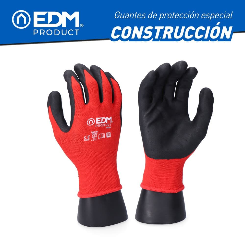EDM Luvas de Construção em Poliéster Revestido de Latex Tamanho 9 - ELK80108