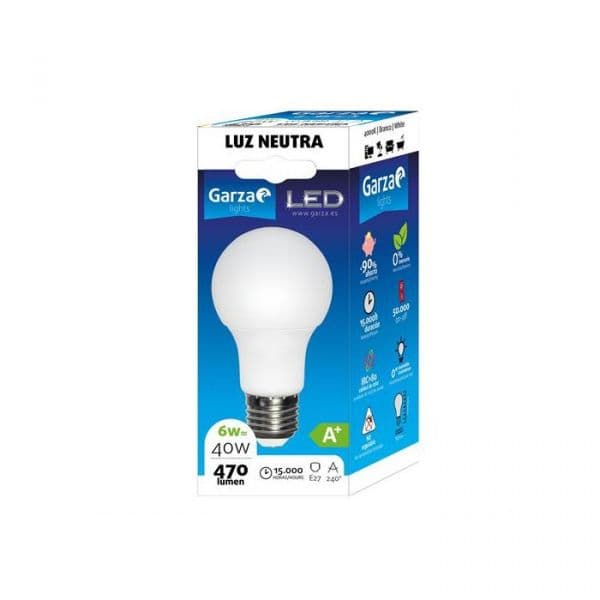 Garza Lighting Lâmpada led Standard 6W, E27, 240º, 470 Lúmenes, 4000 K, Luz Neutra