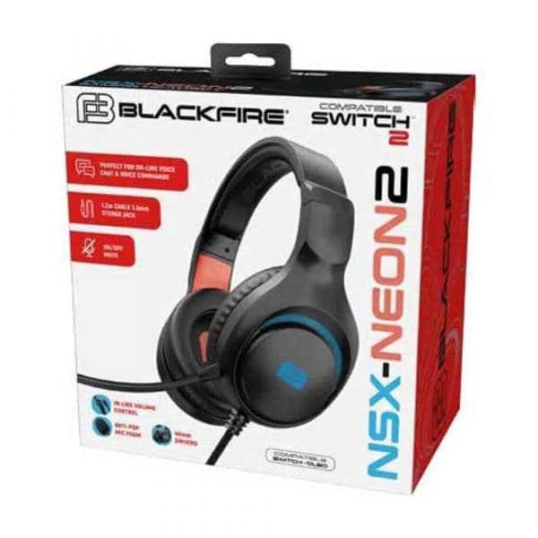 Blackfire NSX-Neon2 Gaming Headset Preto/Azul/Laranja para Nintendo Switch 2