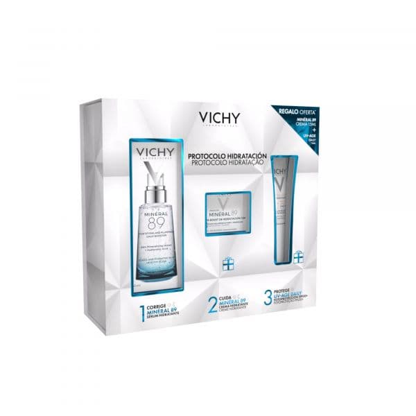 Vichy Mineral 89 Sérum Hidratante 50ml + Creme Hidratante Ligeiro 15ml + Capital Soleil UV-Age Daily SPF50+ 15ml Coffret