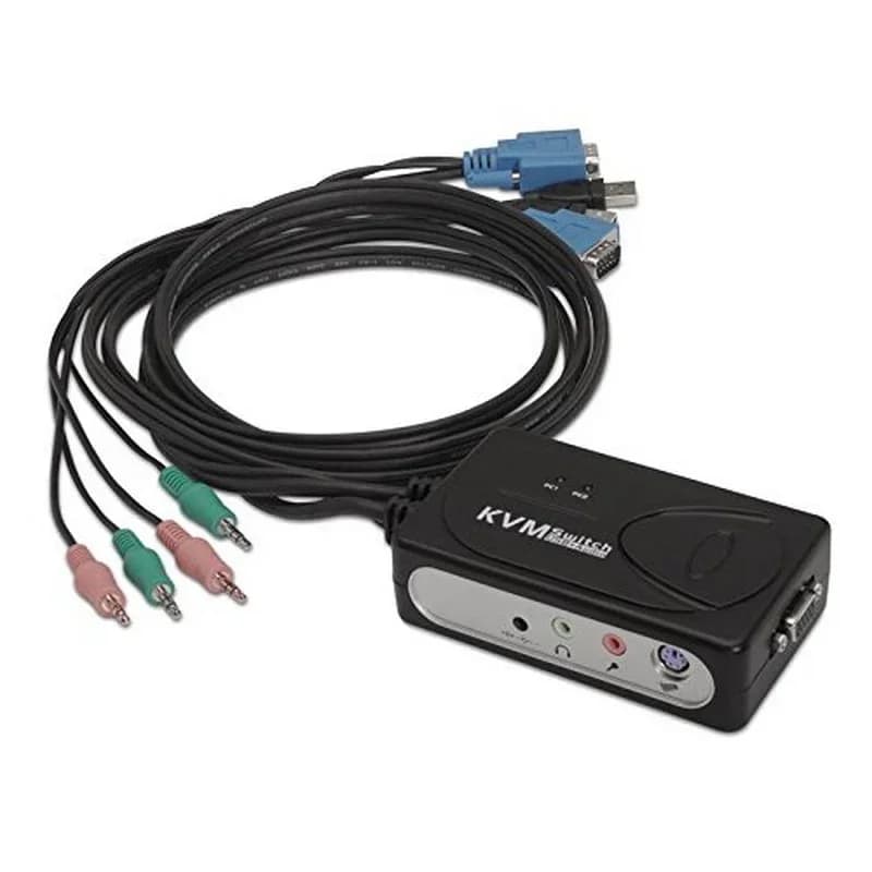 Nanocable KVM Switch VGA USB 1U-2PC + Cable Jack 3.5mm
