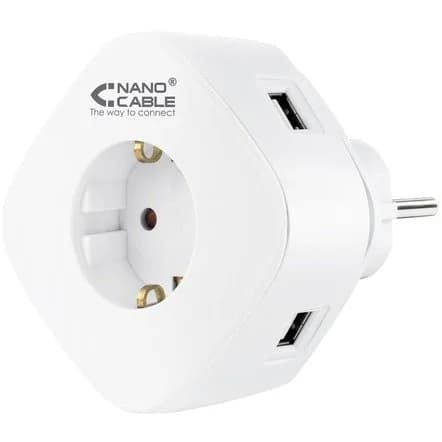 Carregador tomada Nanocable 2 USB A + 1 USB-C e Tomada