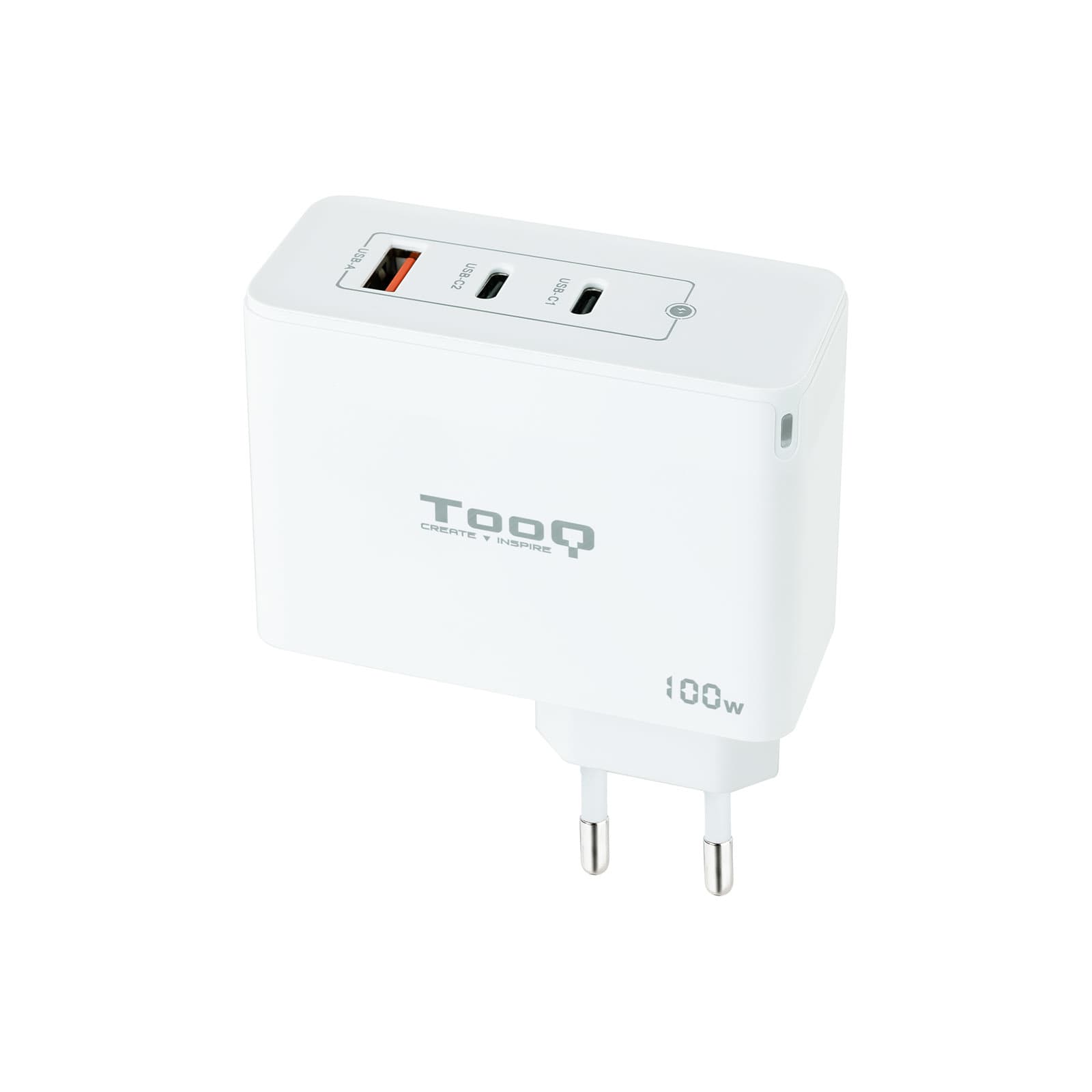 TOOQ Carregador de parede GaN 2xUSB-C/PD + USB-A/QC 100W, Branco - TQWC-GANQC2PD100W