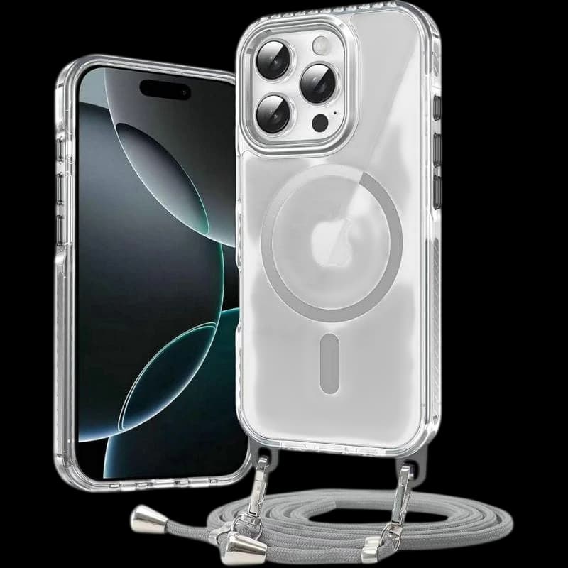 Capa Magnética com Corrente Removível para iPhone 16 Pro Max Prata