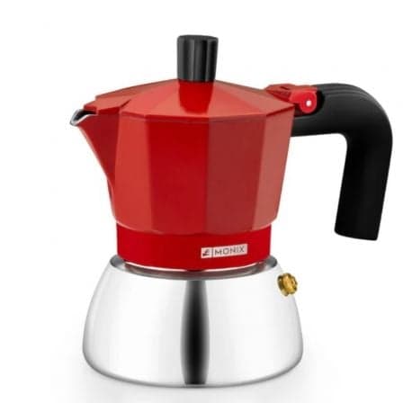 Monix Cafeteira Italiana M863106 Inox 6 Xícaras Vermelha