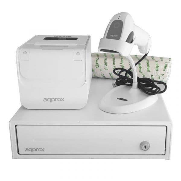 Impressora térmica Ethernet/USB Approx appPOSPACK3380WH com gaveta de dinheiro, leitor 1D e cortador automático
