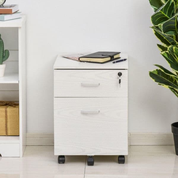 Vinsetto Armário Móvel p/ Arquivos A4 c/ Rodas, 2 Gavetas e Fechadura 40x44x54,6 Cm Branco