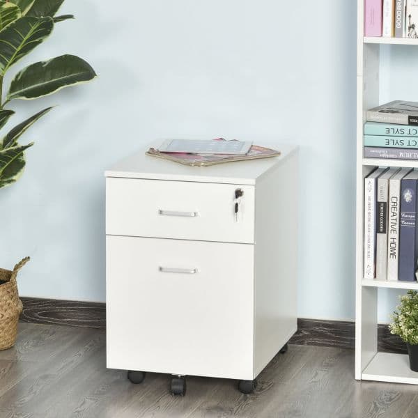Vinsetto Gaveta com Rodas p/ Escritório 2 Gavetas com Espaço p/ A4 40x49x58 Branco - 924-017WT