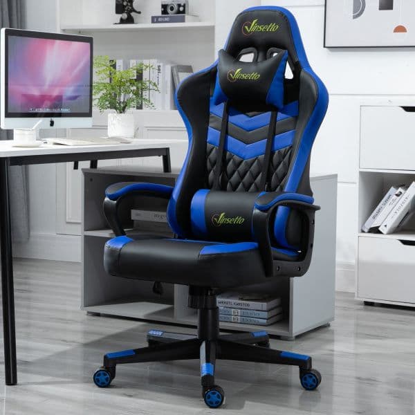 Cadeira Gaming Vinsetto de Escritório Ergonómica Ajustável Reclinável Rotativo Azul - 921-199BU