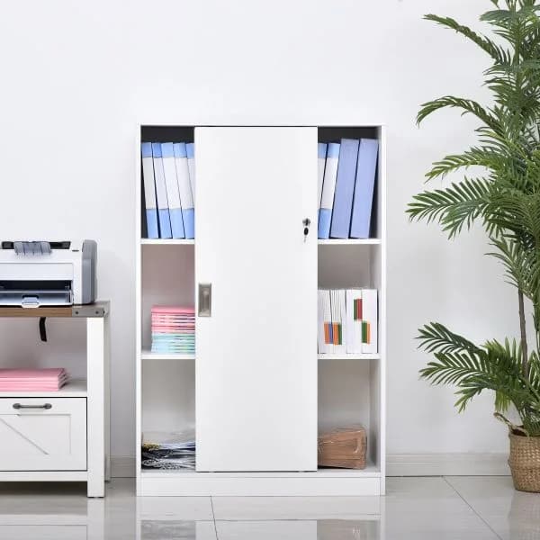 HomCom Armário de Escritório com 2 Portas Deslizantes e 3 Prateleiras 80x40x120 cm Branco