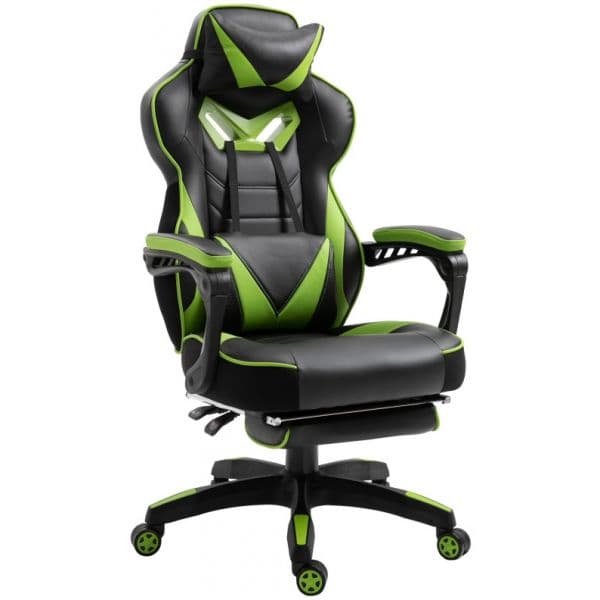 Cadeira Gaming Vinsetto Ergonómica Ajustável Reclinável c/ Apoio Pés Verde / Preto - 921-237GN