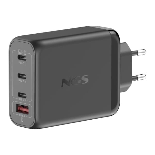 NGS BUD140W Carregador GaN Ultrarrápido de 140W com 3x USB-C (PD3.1/PPS) + 1x USB-A QC3.0 Preto