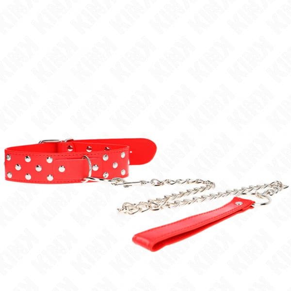 Kink Colar de Alça de Rebite de Anel com Cinto 65 cm Vermelho Ajustável 36-50 cm x 3,8 cm - D-240795
