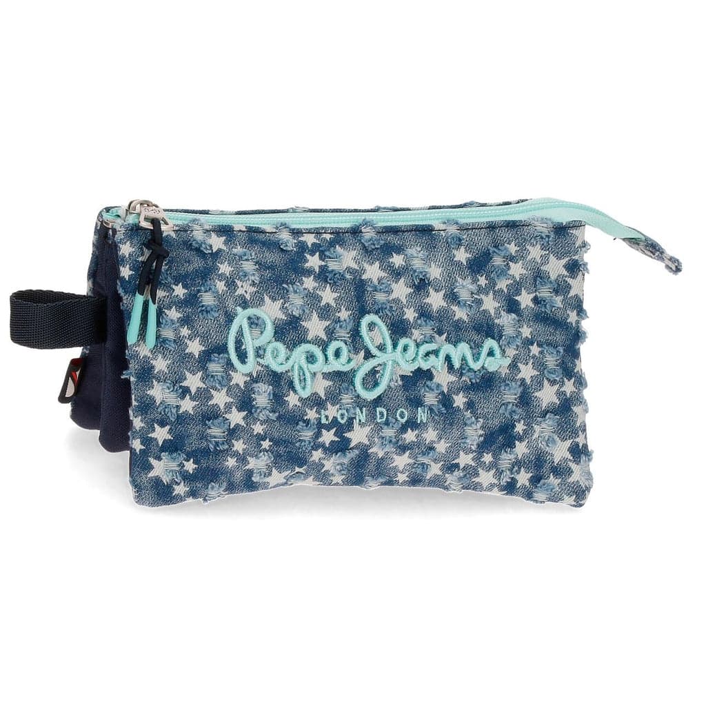 ESTOJO ESCOLAR PEPE JEANS DENIM STAR AZUL C/ ZIPER TRIPLO