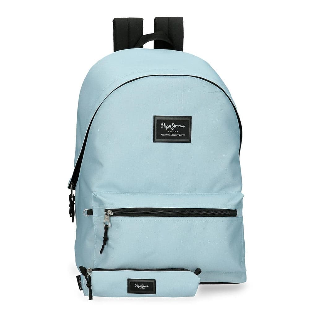 MOCHILA ESCOLAR PEPE JEANS COM ESTOJO ARIS COLORFUL AZUL TURQUESA