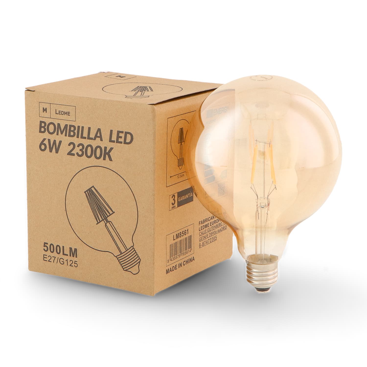 Ledme Lâmpada LED Filamento E27 G125 6W Âmbar 2300K