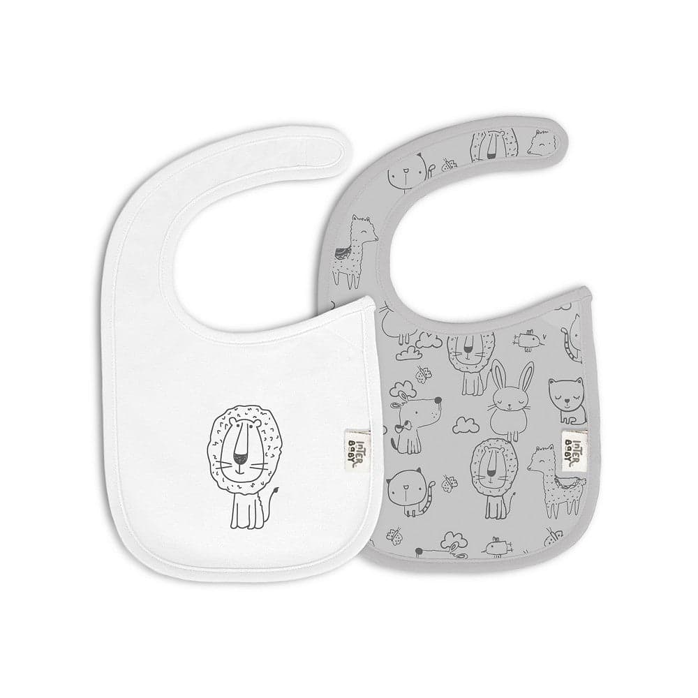 Babete Velcro (Pack 2 Unidades) 20X30 Animalitos Cinza Interbaby